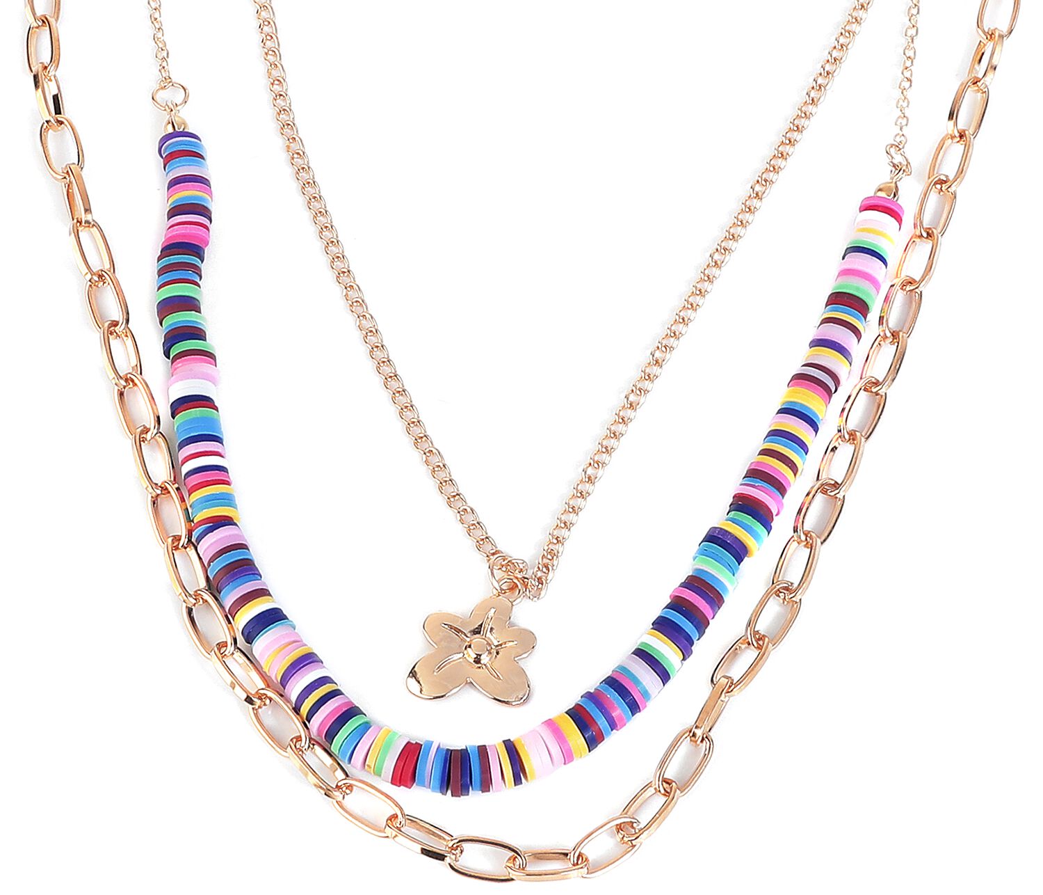 Image of Collana di Urban Classics - Flower bead various layering necklace - Donna - dorato