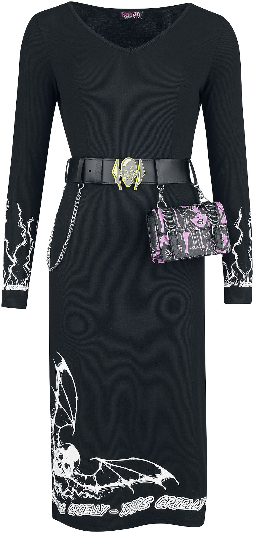 Image of Abito media lunghezza Gothic di Gothicana by EMP - Gothicana X Elvira dress with belt and bag - XS a XXL - Donna - nero