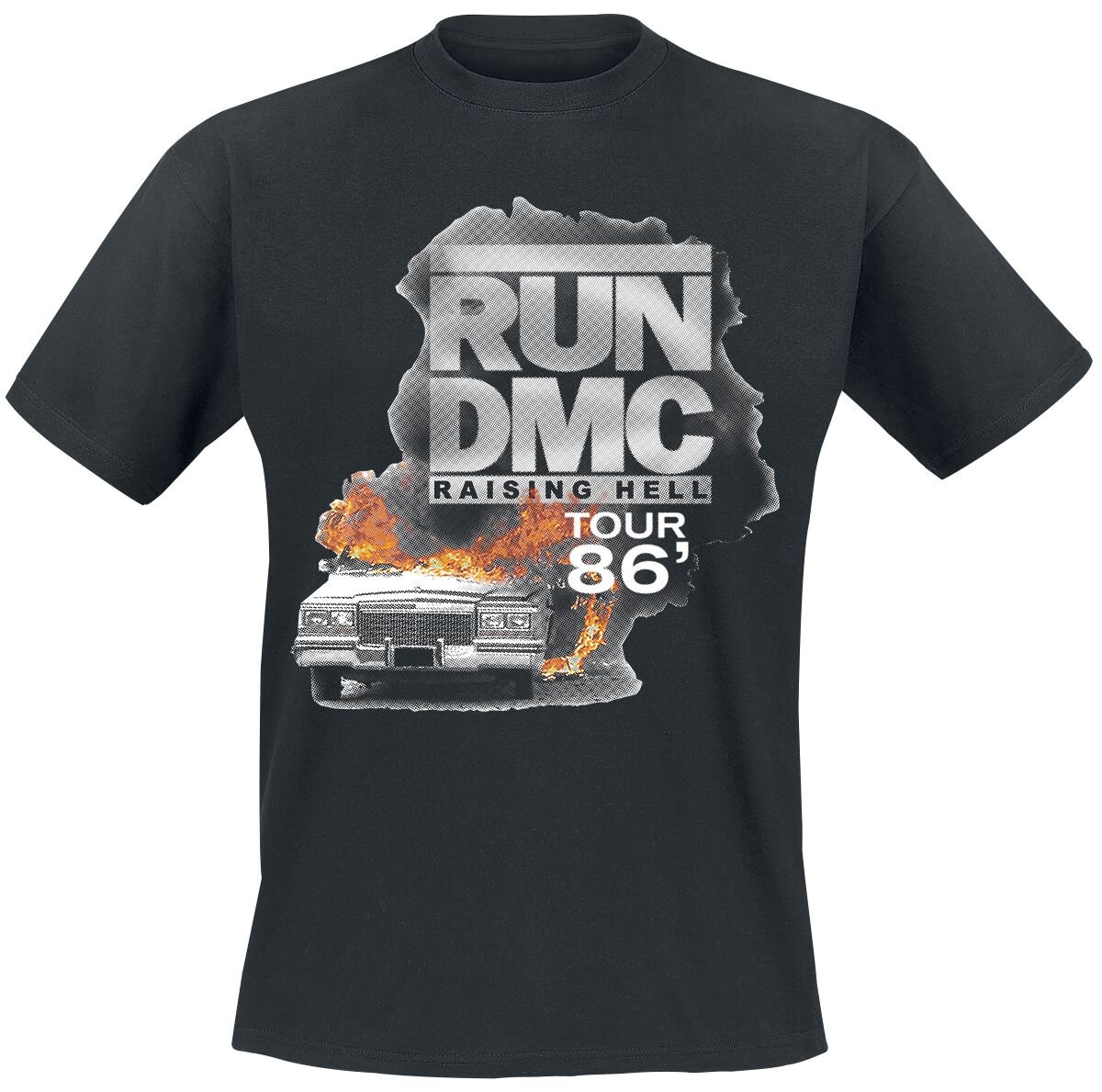 Run DMC T-Shirt - Burning Cadillac Tour 86 - S bis L - für Männer - Größe L - schwarz  - Lizenziertes Merchandise!