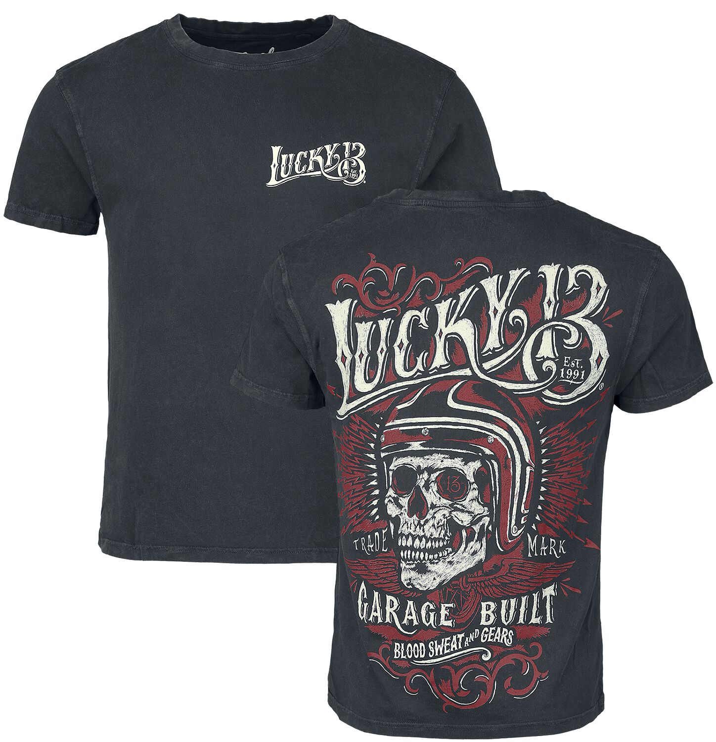 Lucky 13 T-Shirt - Skull Built - S bis 3XL - für Männer - Größe S - schwarz