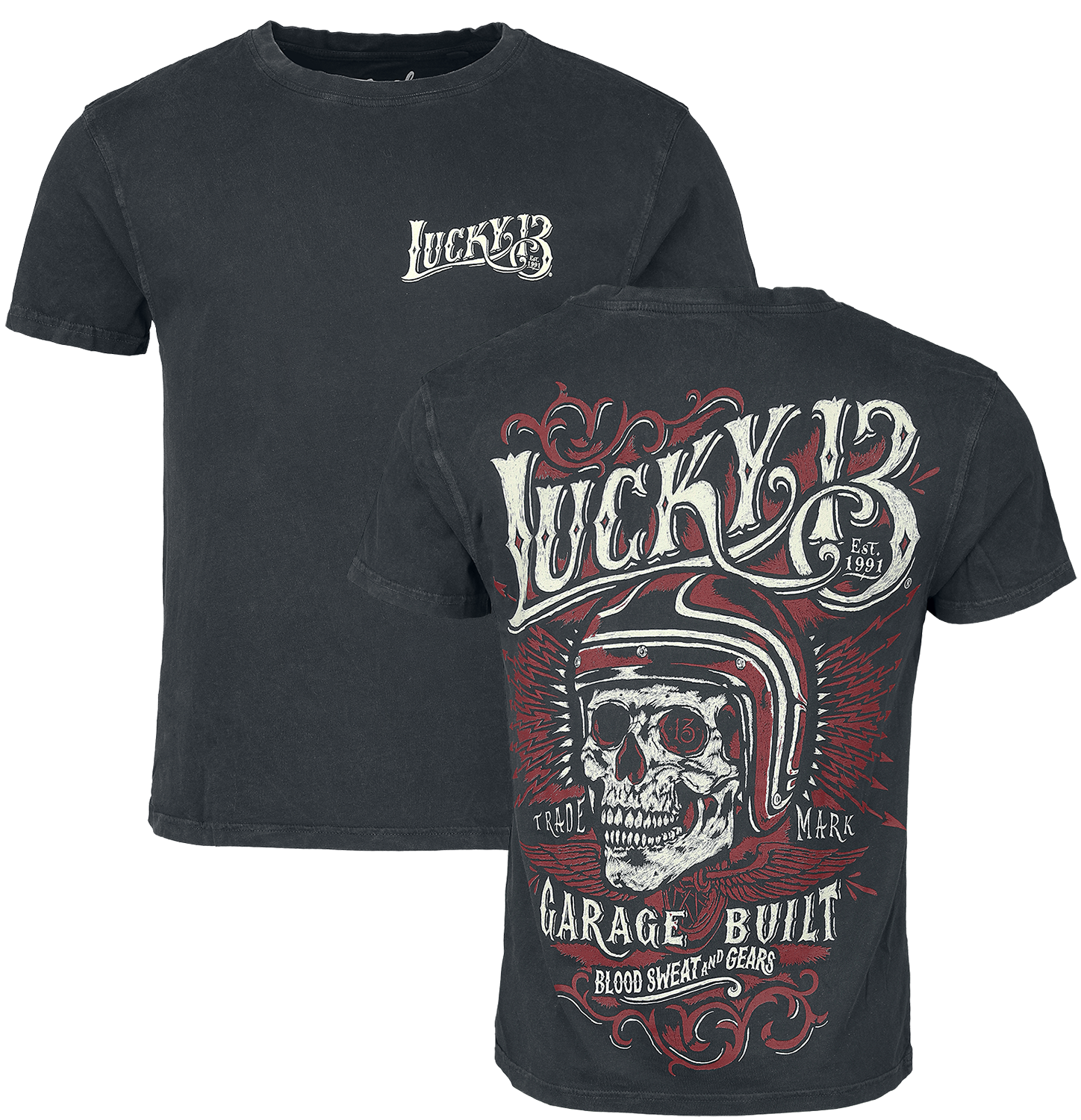 Lucky 13 - Skull Built - T-Shirt - schwarz