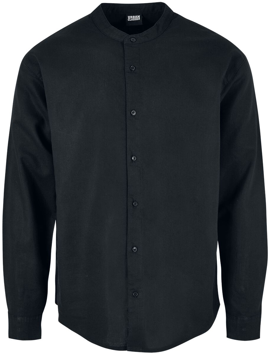 Image of Camicia Maniche Lunghe di Urban Classics - Cotton linen stand-up collar shirt - S a XXL - Uomo - nero