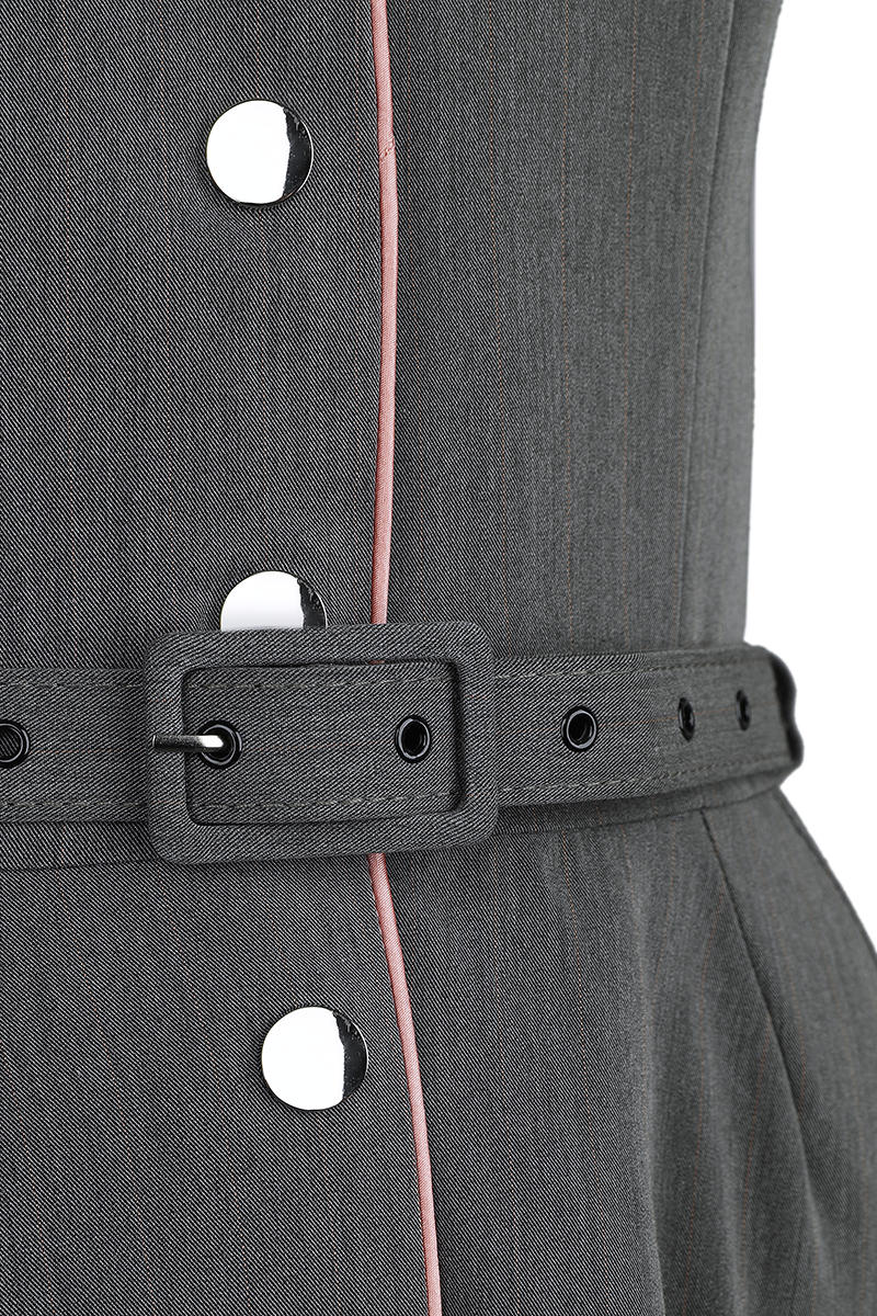 Voodoo Vixen Pinstripe Button Up Sleeveless Flare Dress Mittellanges Kleid grau