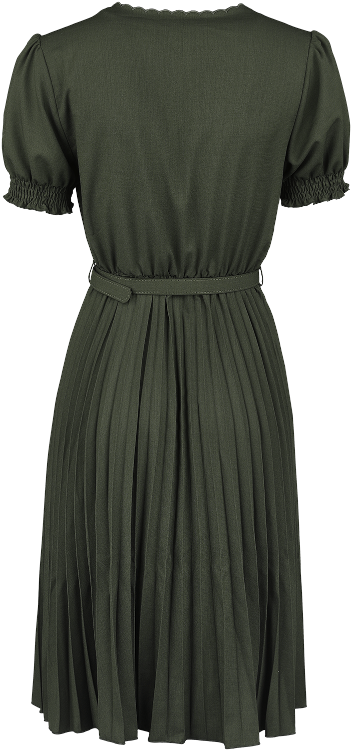 Voodoo Vixen Vintage Floral Emb Pleated Skirt Dress Mittellanges Kleid grün