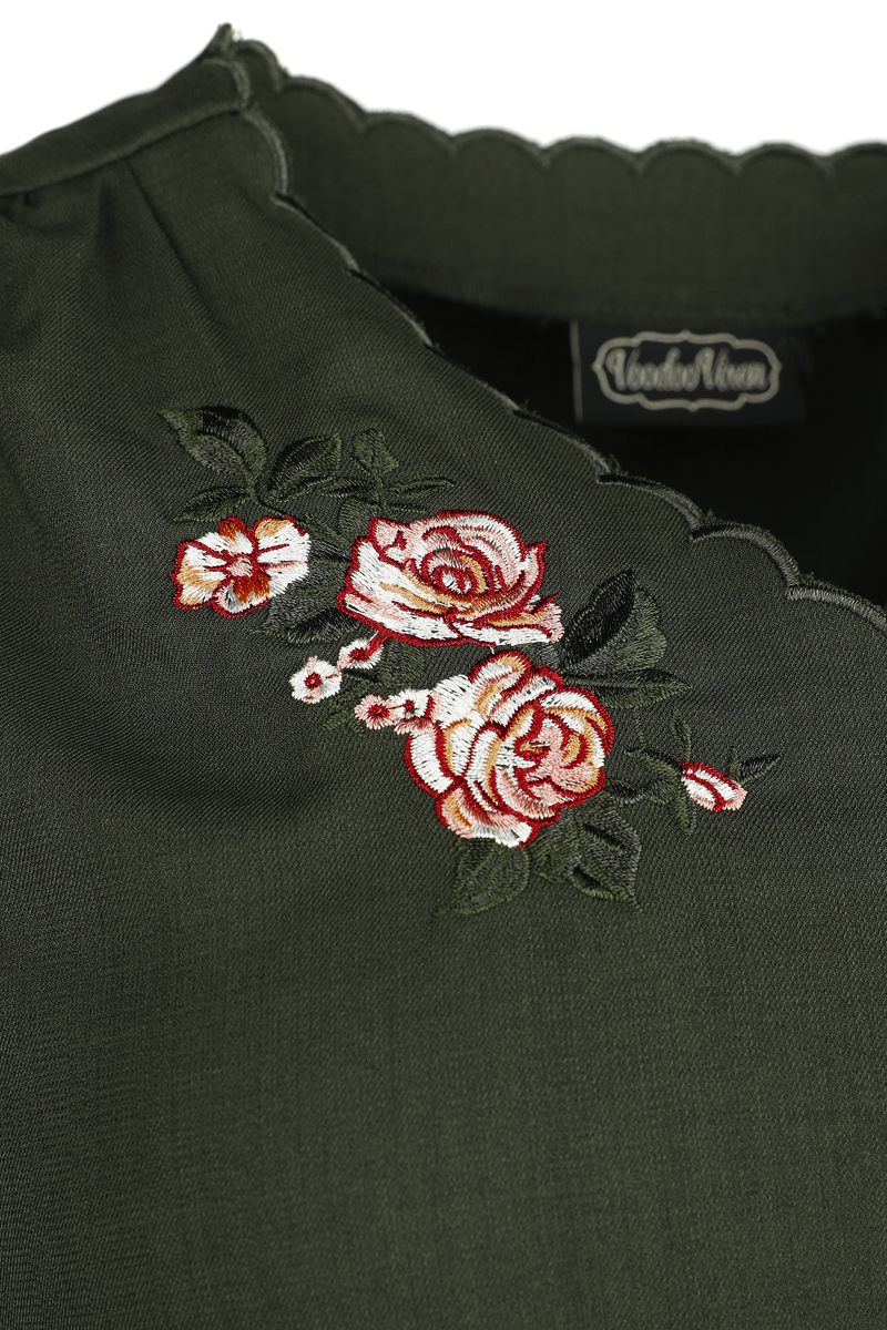 Voodoo Vixen Vintage Floral Emb Pleated Skirt Dress Mittellanges Kleid grün