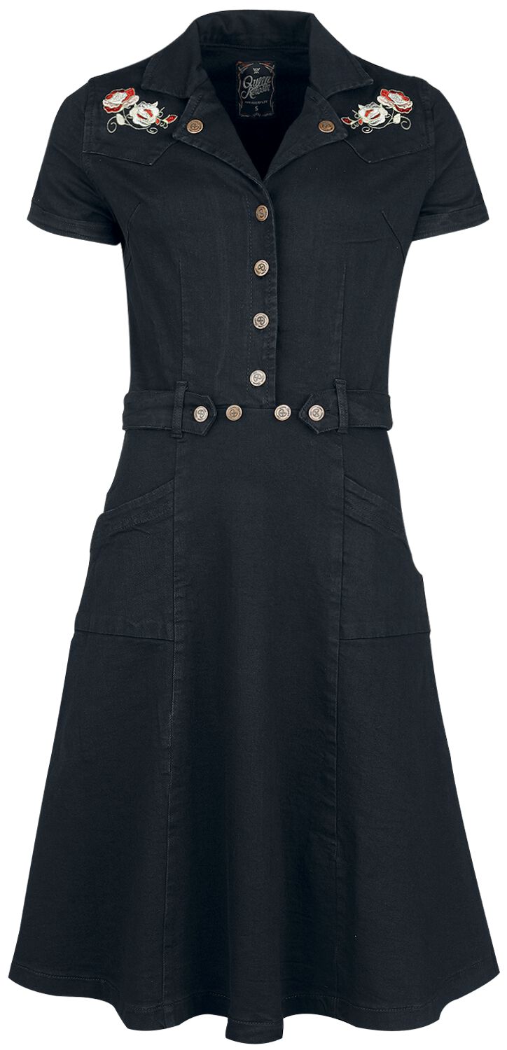 Robe mi-longue Rockabilly de Queen Kerosin - 50s Swing Jeanskleid - XS à L - pour Femme - noir