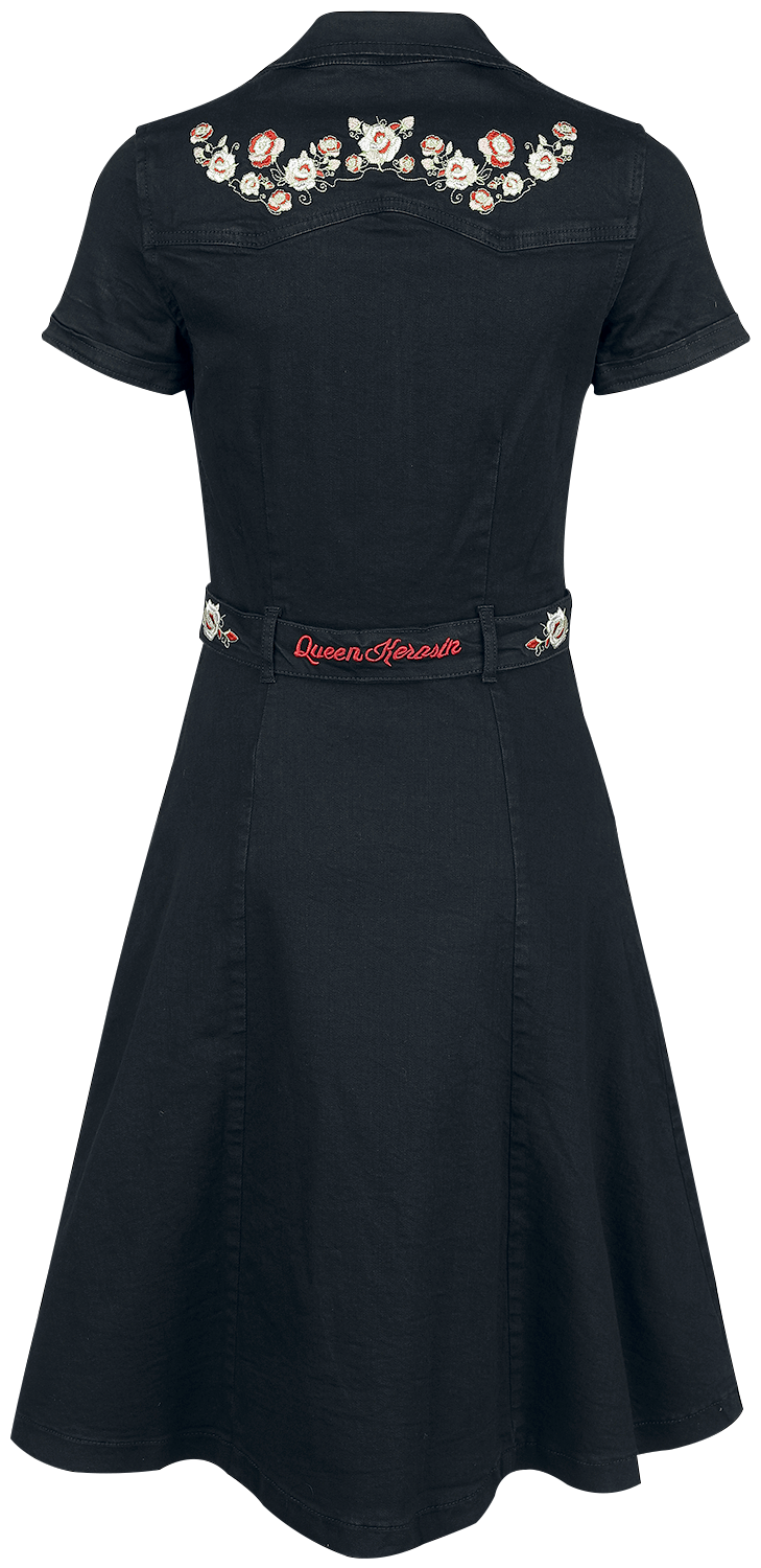 Queen Kerosin 50s Swing Jeanskleid Mittellanges Kleid schwarz