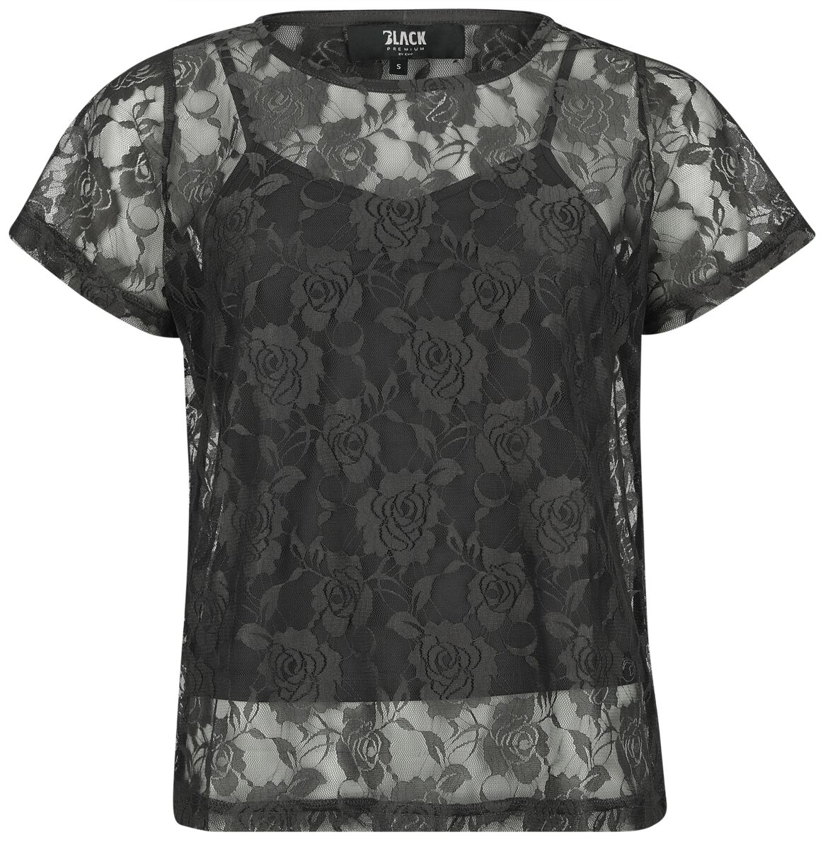 Levně Black Premium by EMP Dvouvrstvé tričko s krajkou s motivem Dámské tričko šedá