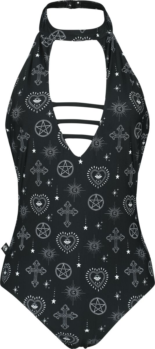 Gothicana by EMP - Gothic Badeanzug - Neckholder Swim Suit With Mystical Symbols - S bis XXL - für Damen - Größe XL - schwarz