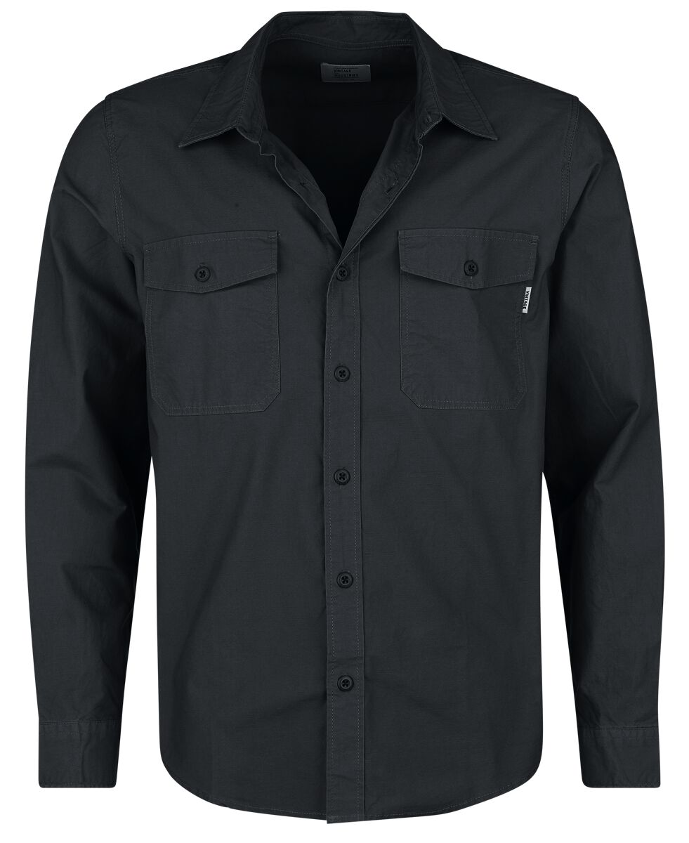 Vintage Industries Langarmhemd - Boston Shirt - S bis 3XL - für Männer - Größe L - schwarz