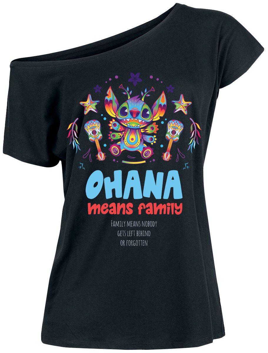 Lilo & Stitch - Disney T-Shirt - Ohana Mexico - S bis XXL - für Damen - Größe L - schwarz  - Lizenzierter Fanartikel
