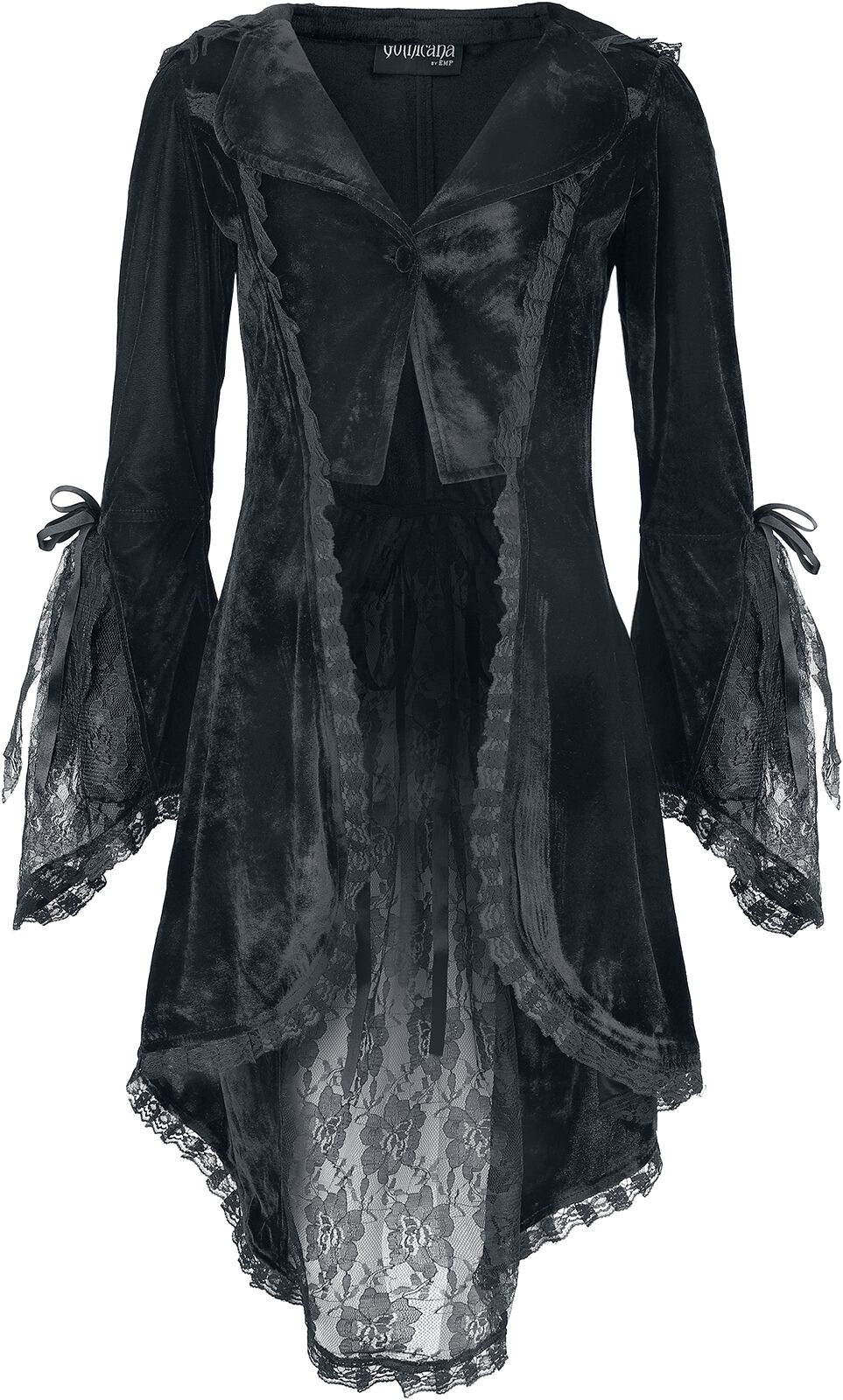 Gothicana by EMP - Gothic Cardigan - Velvet Cardigan with Lace Details - M bis L - für Damen - Größe L - schwarz