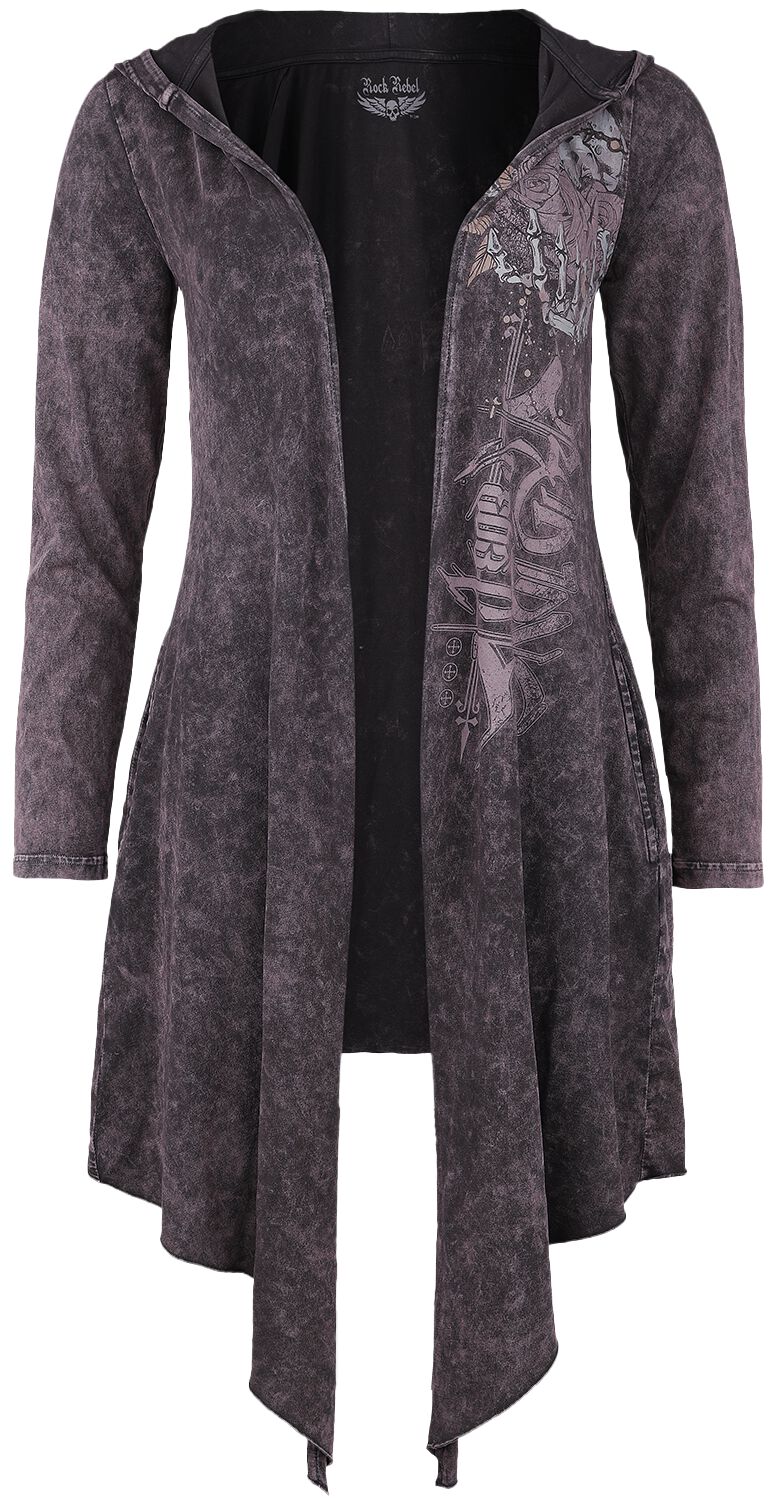Image of Cardigan di Rock Rebel by EMP - Cardigan With Washing And Frontprint - S a XXL - Donna - grigio