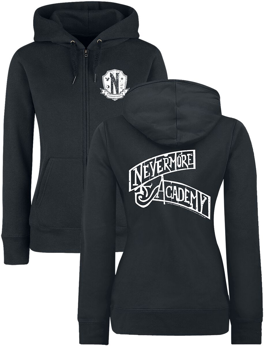 Sweat-shirt zippé à capuche de Wednesday - Nevermore - Logo - S à XXL - pour Femme - noir