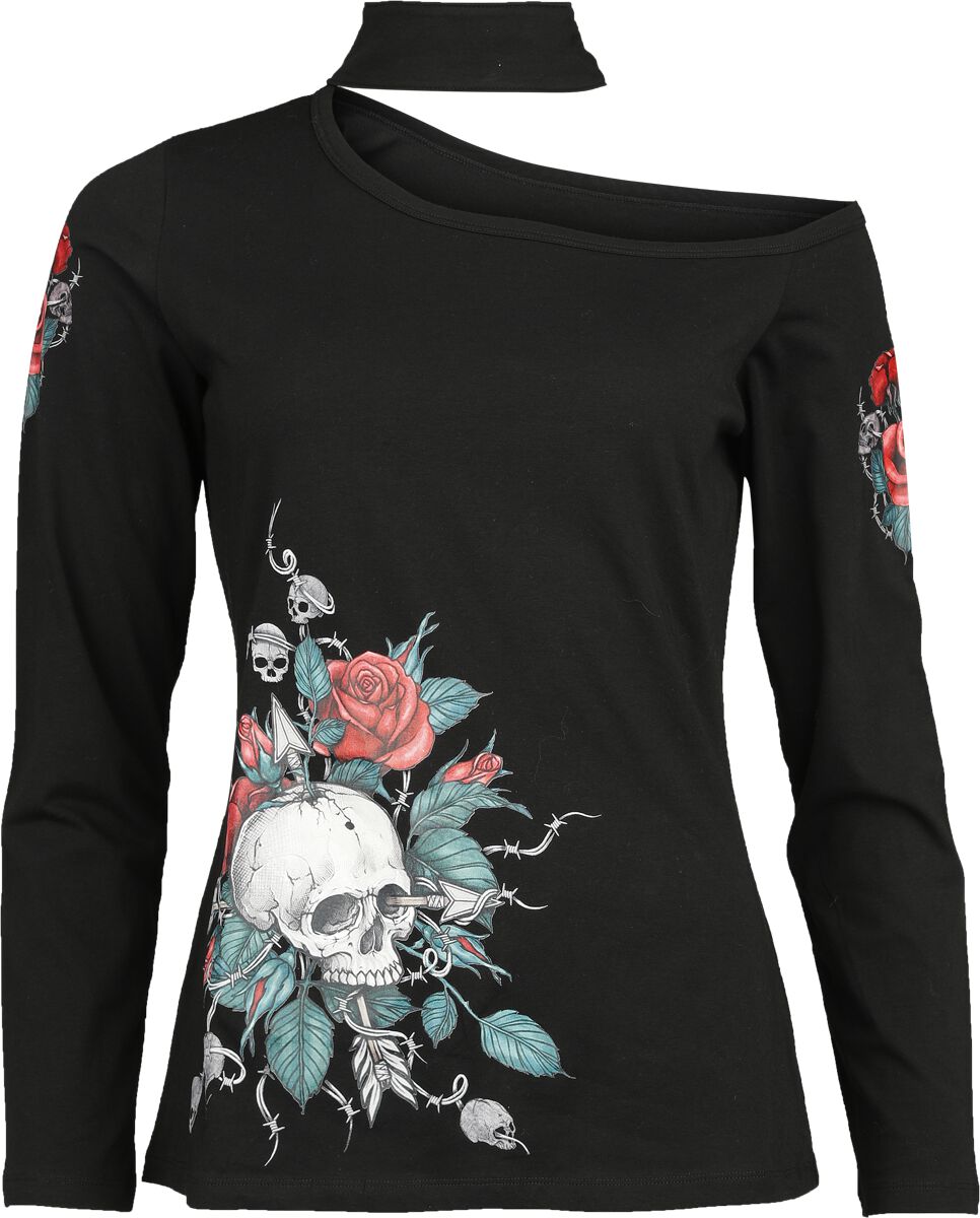 Image of Maglia Maniche Lunghe di Rock Rebel by EMP - Longsleeve with skull and roses print - S a XXL - Donna - nero