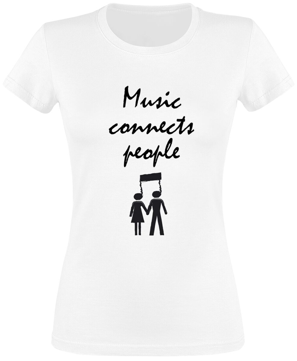 T-Shirt Manches courtes Fun de Slogans - Music Connects People - M à 3XL - pour Femme - blanc