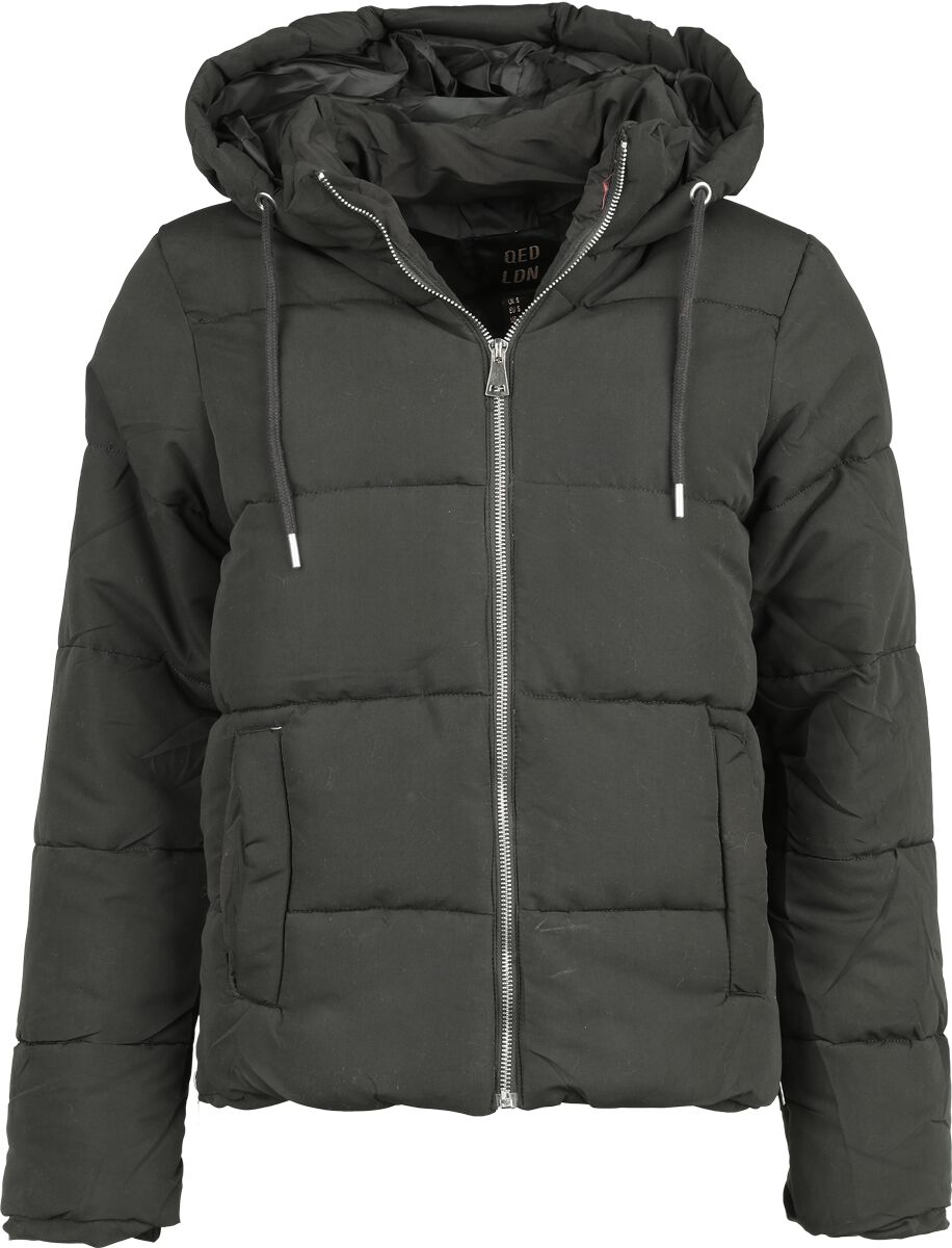 QED London - Rockabilly Winterjacke - Zip Hooded Puffer Jacket - S bis XL - für Damen - Größe XL - schwarz