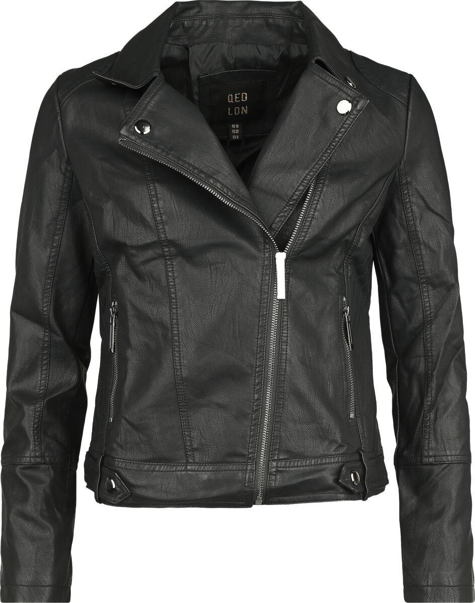 QED London - Rockabilly Kunstlederjacke - PU Classic Faux Leather Jacket - XS bis M - für Damen - Größe XS - schwarz