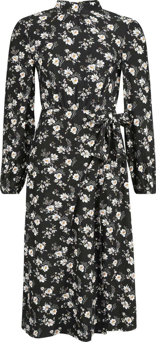 QED London - Rockabilly Kleid knielang - Daisy Tie Wrap Side Split Midi Dress - XS bis XL - für Damen - Größe S - schwarz/weiß