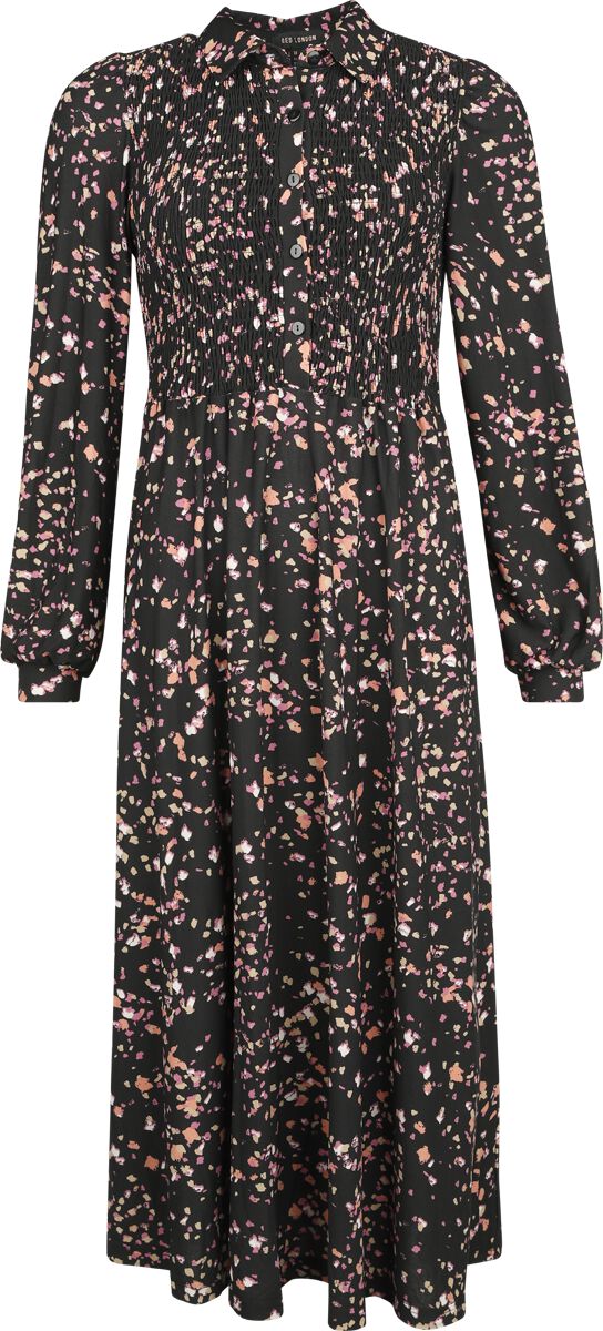 QED London - Rockabilly Kleid knielang - Shirred Bust Ditsy Floral Shirt Midi Dress - S bis L - für Damen - Größe M - multicolor