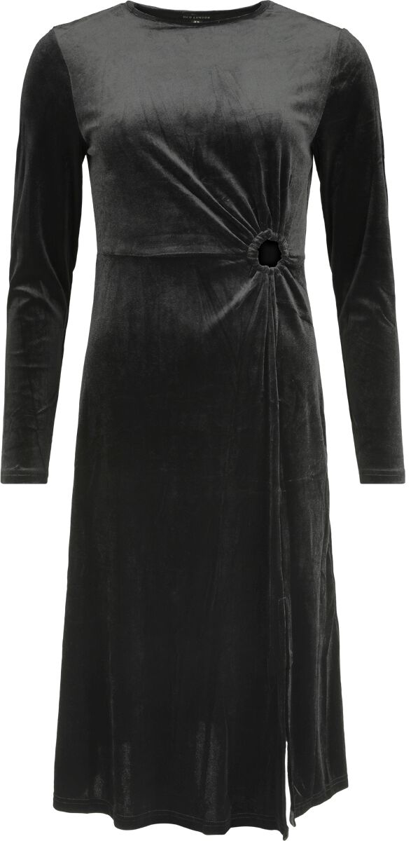 QED London - Rockabilly Kleid knielang - Velvet Keyhole Side Split Dress - XS bis XL - für Damen - Größe M - schwarz