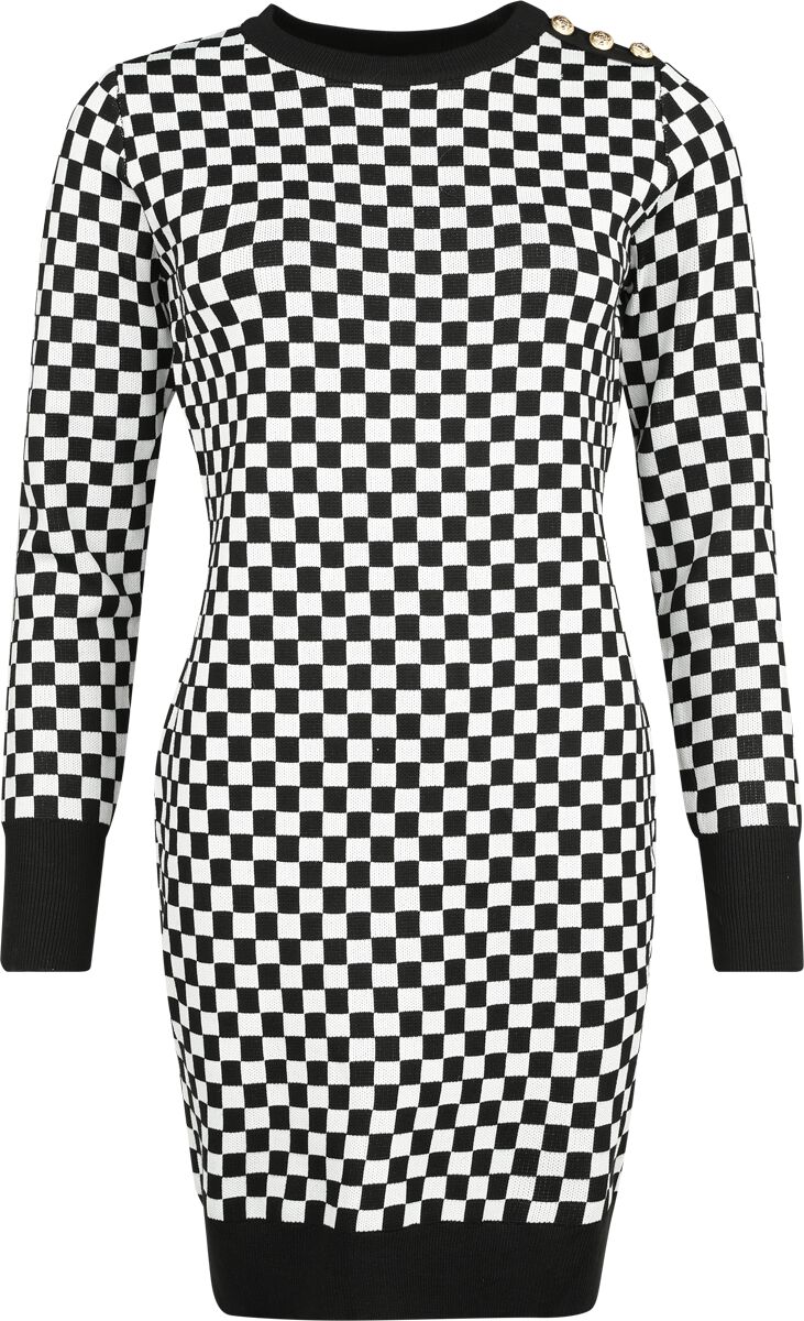 QED London Chess Square Monochrome Knitted Dress Kurzes Kleid schwarz weiß in S-M