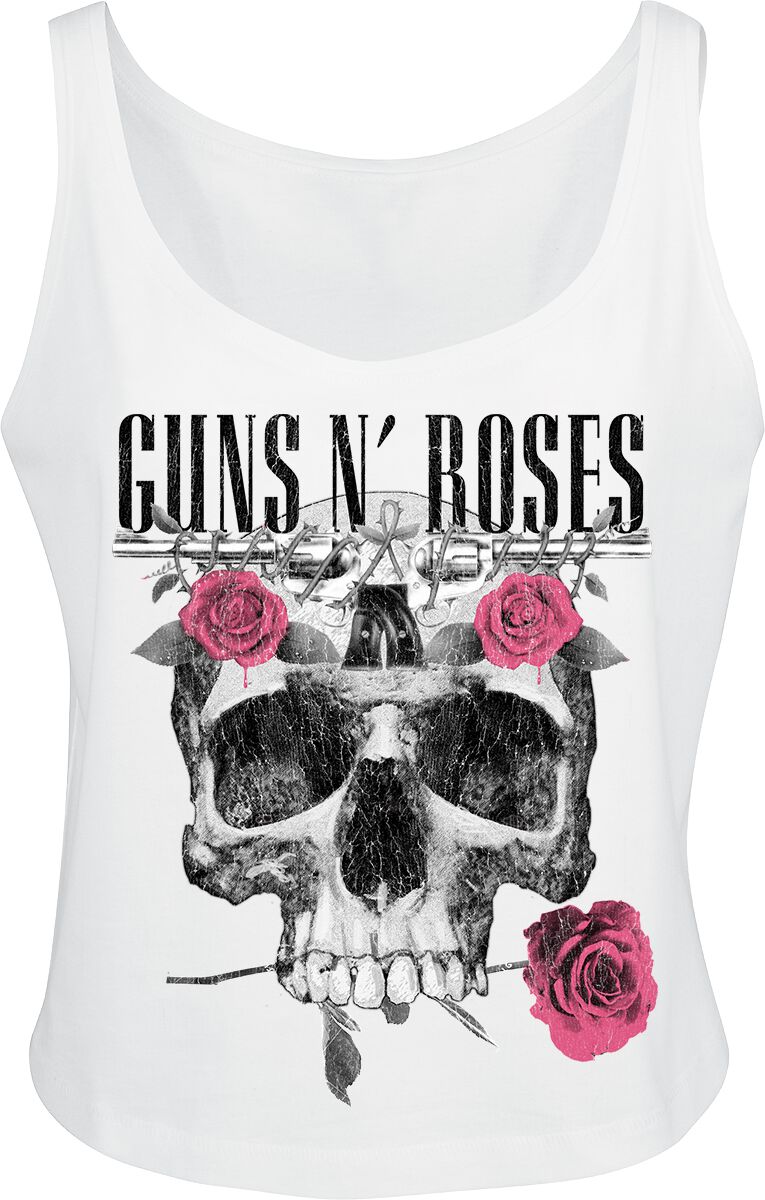 Top de Guns N' Roses - Flower Skull - S à XL - pour Femme - blanc
