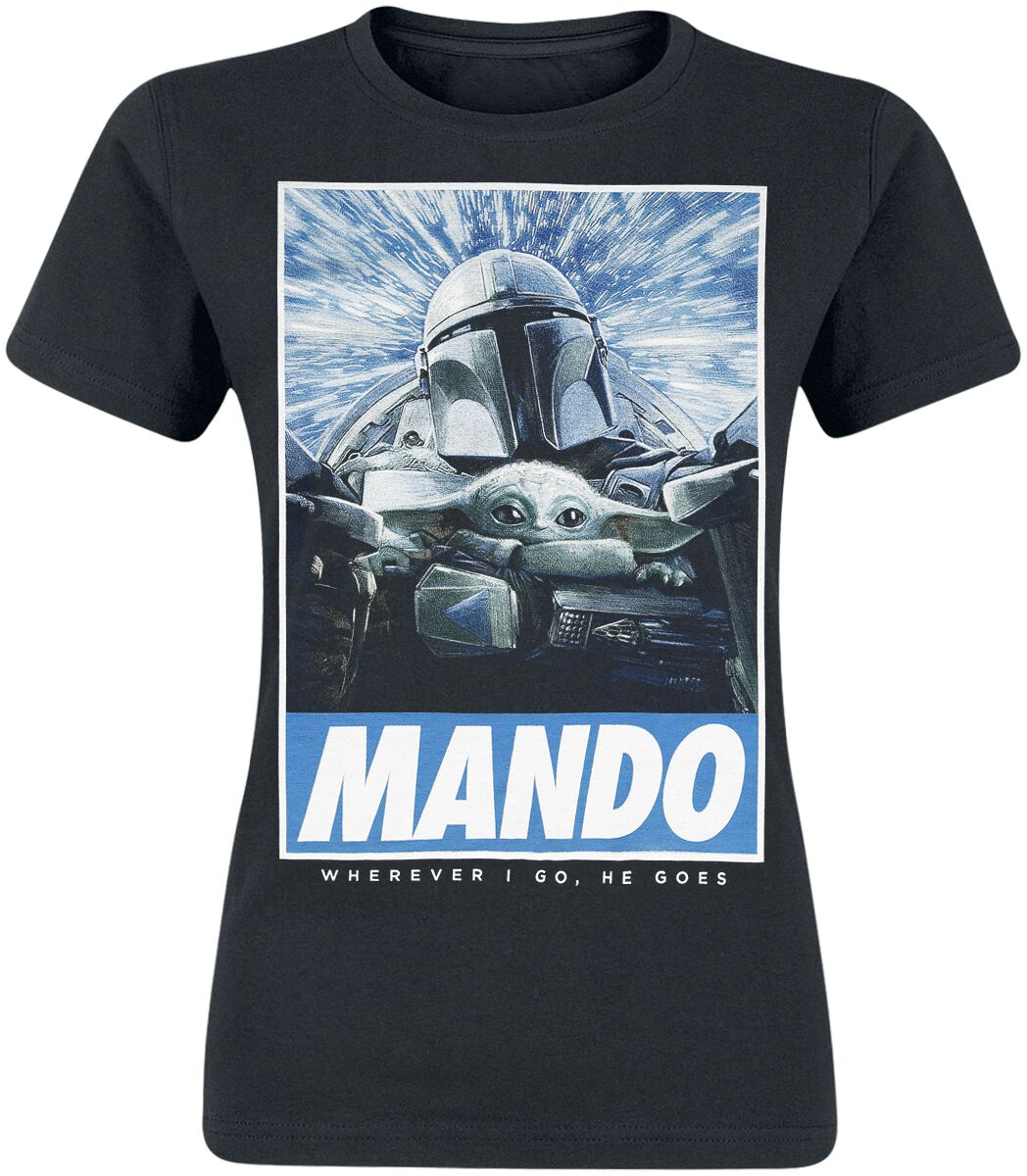 T-Shirt Manches courtes de Star Wars - The Mandalorian - Wherever I Go - S à XL - pour Femme - noir