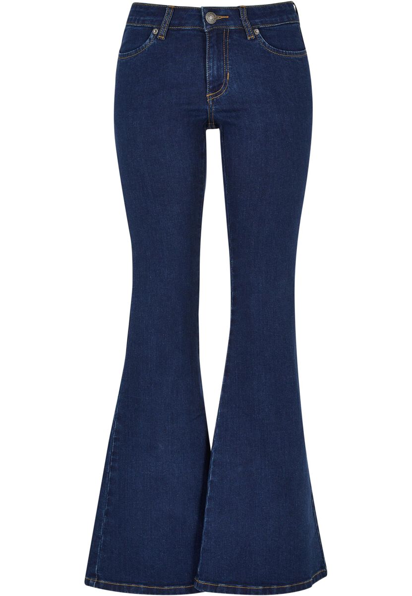 Urban Classics Jeans - Ladies Organic Low Waist Flared Denim - W29L34 bis W32L36 - für Damen - Größe W31L36 - blau