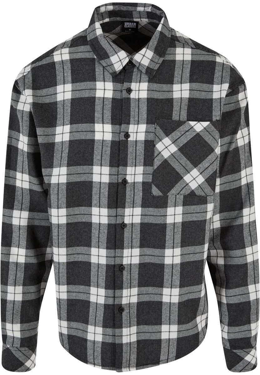 Urban Classics Langarmhemd - Boxy Dark Checked Shirt - S bis 3XL - für Männer - Größe 3XL - grau/weiß