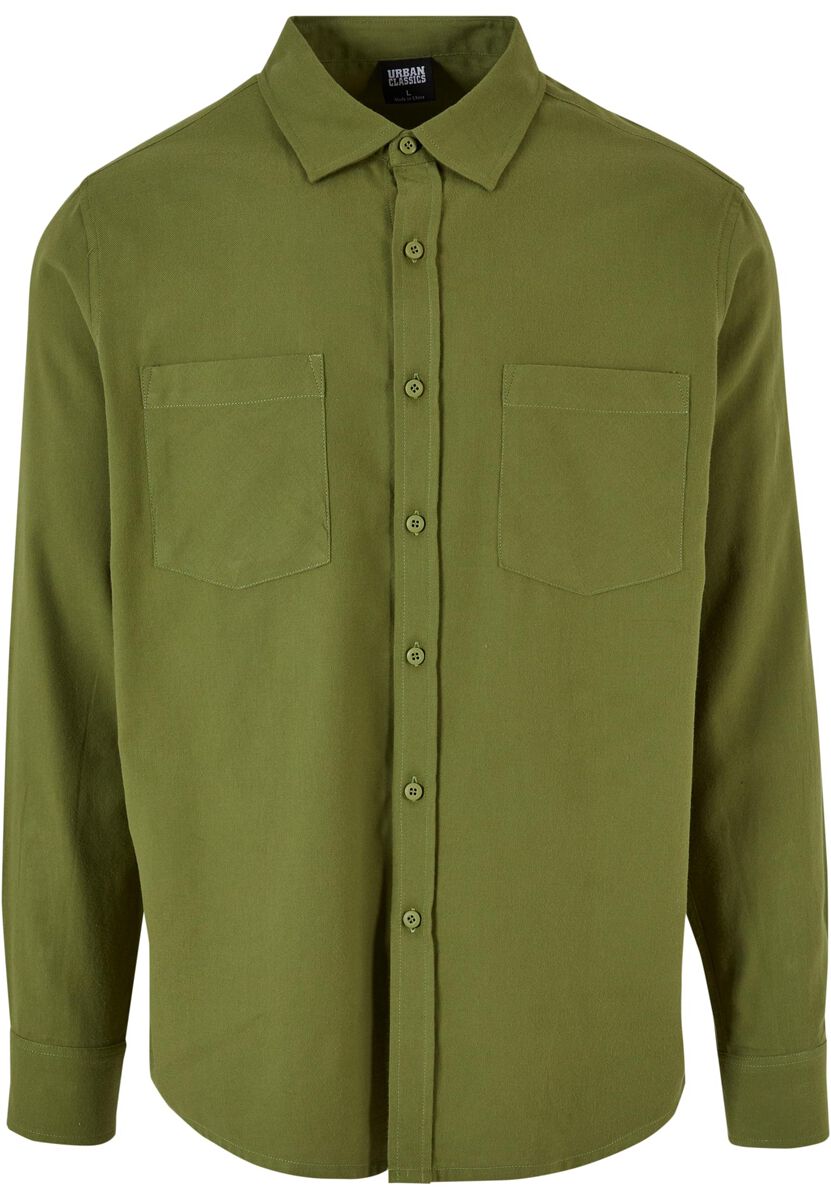 Urban Classics Langarmhemd - Solid Flanell Shirt - S bis 3XL - für Männer - Größe S - oliv