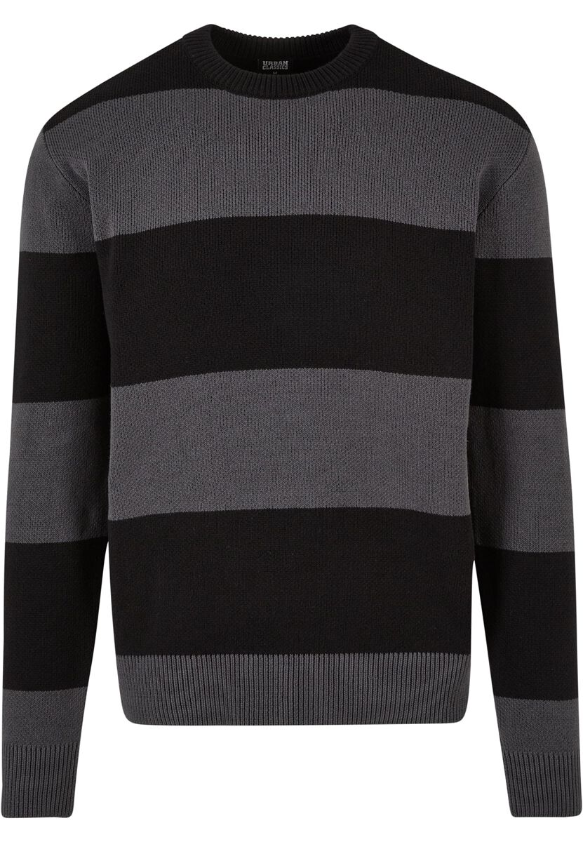 Urban Classics Strickpullover - Heavy Oversized Striped Sweatshirt - L bis XL - für Männer - Größe XL - schwarz/grau