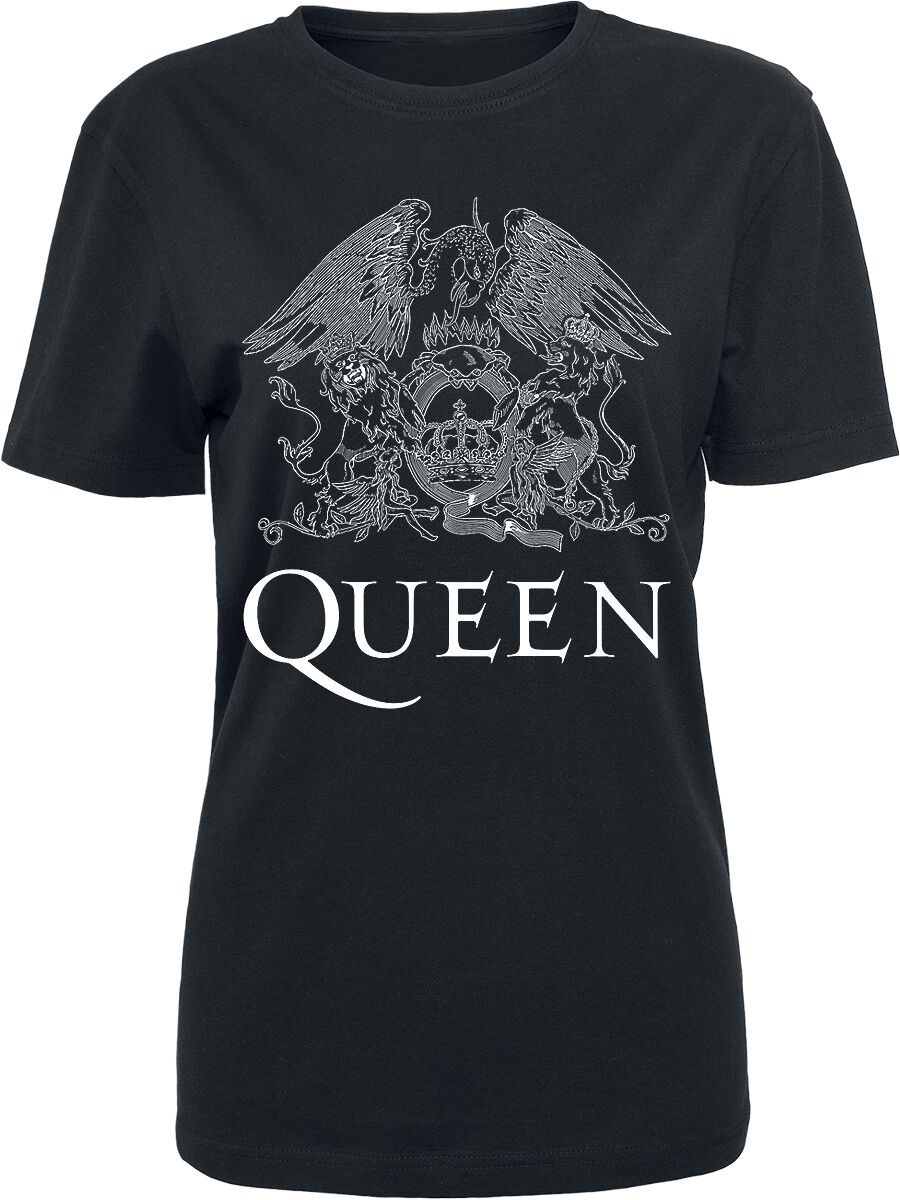 Queen T-Shirt - Crest Logo - S bis M - für Damen - Größe M - schwarz  - Lizenziertes Merchandise!