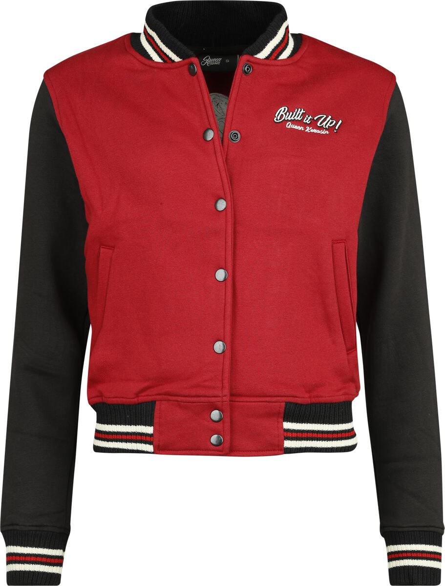 Queen Kerosin – Rockabilly Collegejacke – Built It Up – L bis XXL – für Damen – Größe XXL – schwarz/rot Queen Kerosin – Rockabilly Collegejacke – Built It Up – L bis XXL – für Damen – Größe XXL – schwarz/rot