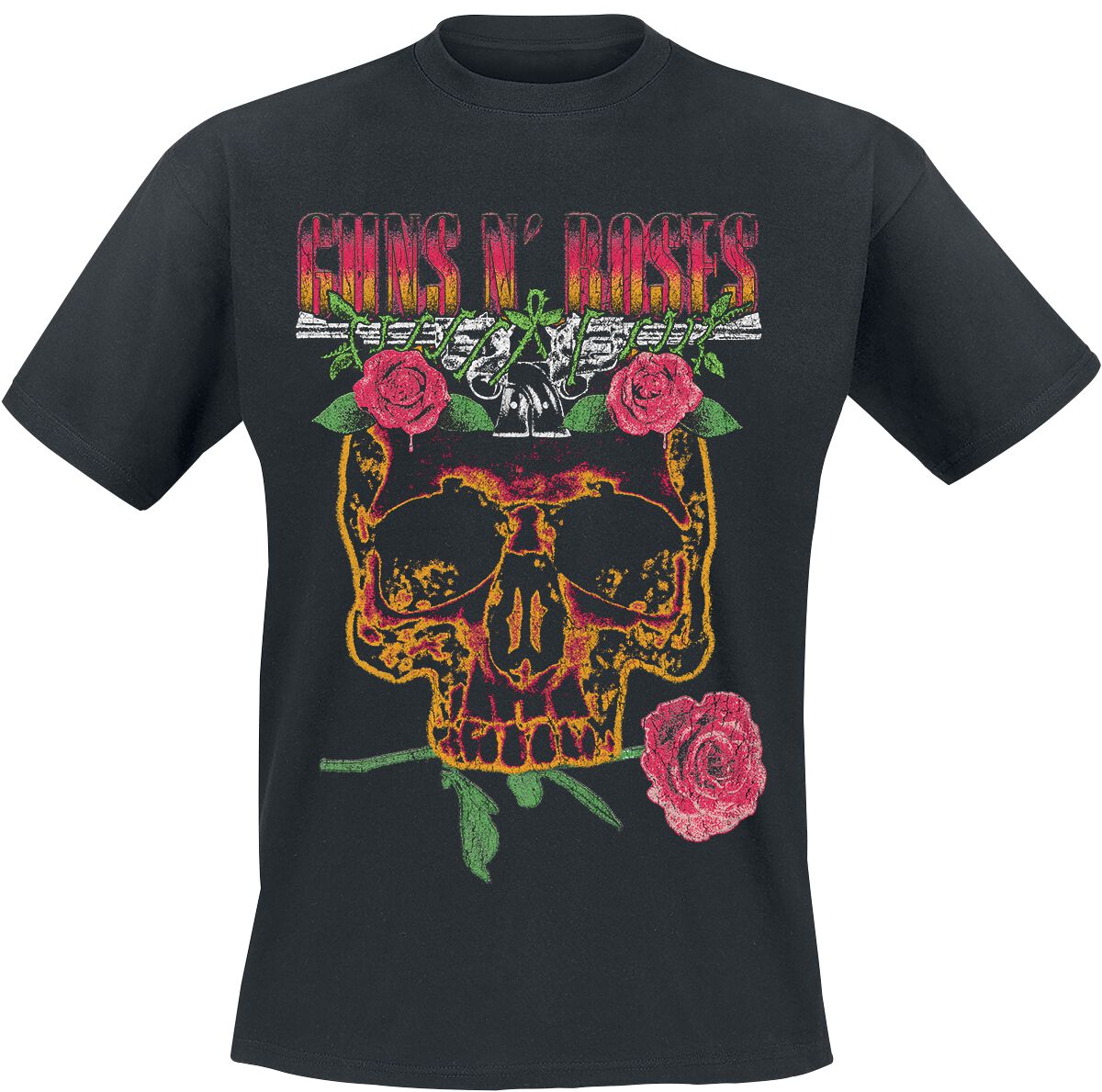 Levně Guns N' Roses Vintage Skull Rose Tričko černá