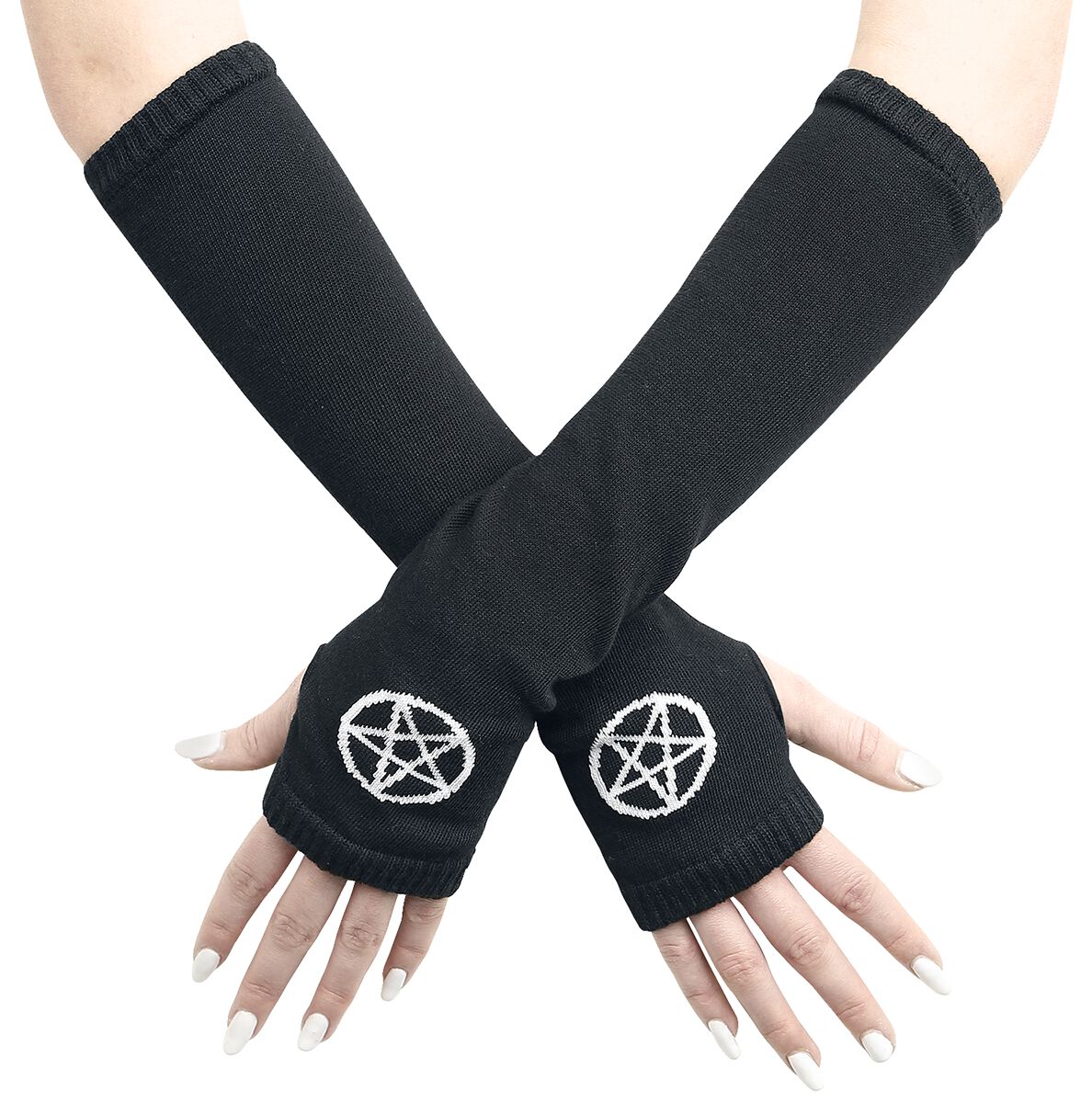Pamela Mann Gothic Stulpen Pentagram Gloves für Damen schwarz weiß  - Onlineshop EMP