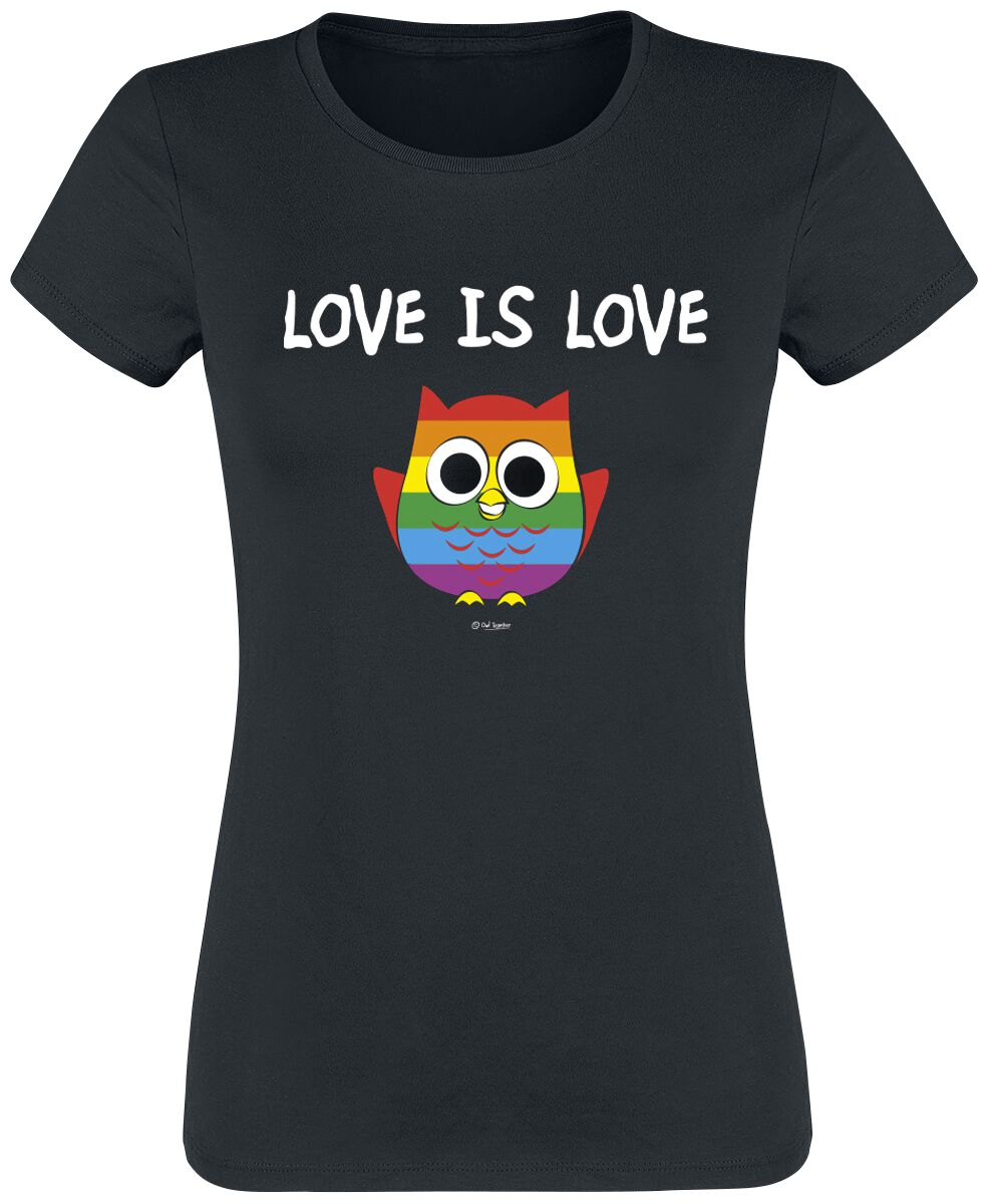 Image of T-Shirt Magliette Divertenti di Animaletti - Rainbow - Love is love - S a L - Donna - nero