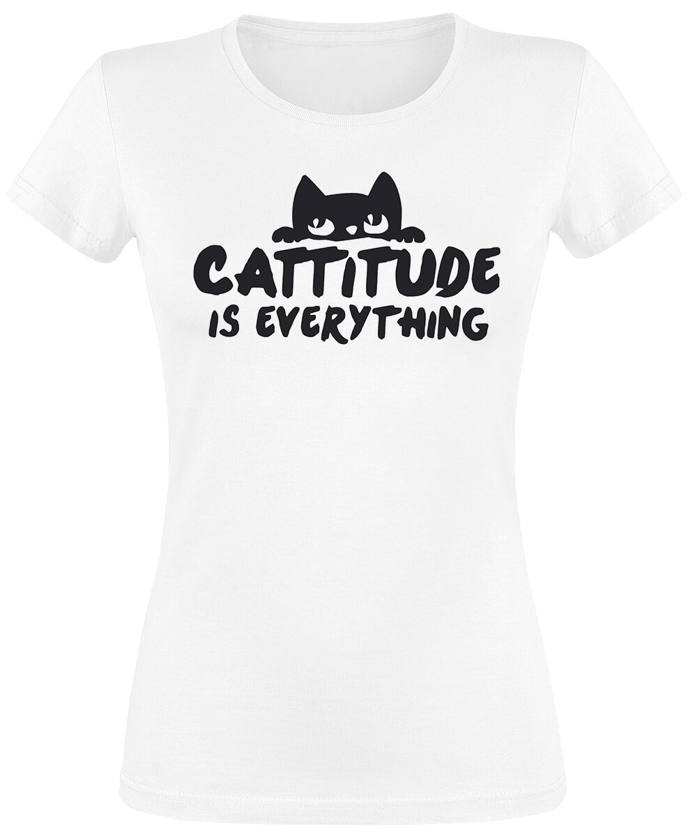 T-Shirt Manches courtes Fun de Tierisch - Cattitude Is Everything - S à 3XL - pour Femme - blanc