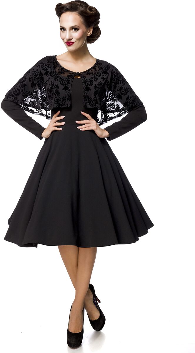 Belsira - Rockabilly Kleid knielang - Retrokleid mit Cape - XS bis XL - für Damen - Größe S - schwarz