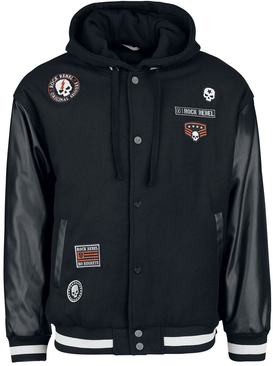 Levně Rock Rebel by EMP Bunda s koženkovými detaily College bunda černá