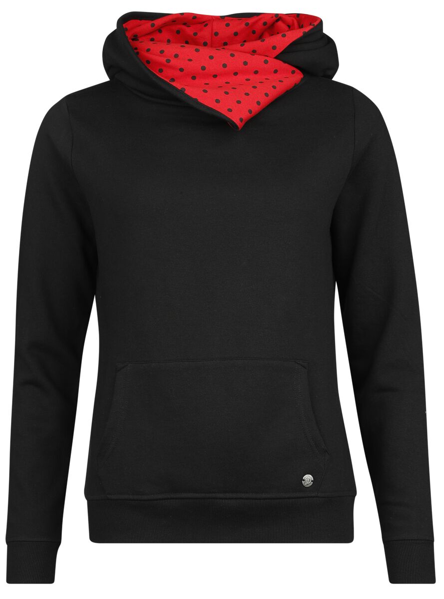 Image of Felpa con cappuccio Rockabilly di Pussy Deluxe - Black dotties on red shawl hoodie & hairband - XS a XXL - Donna - nero/rosso