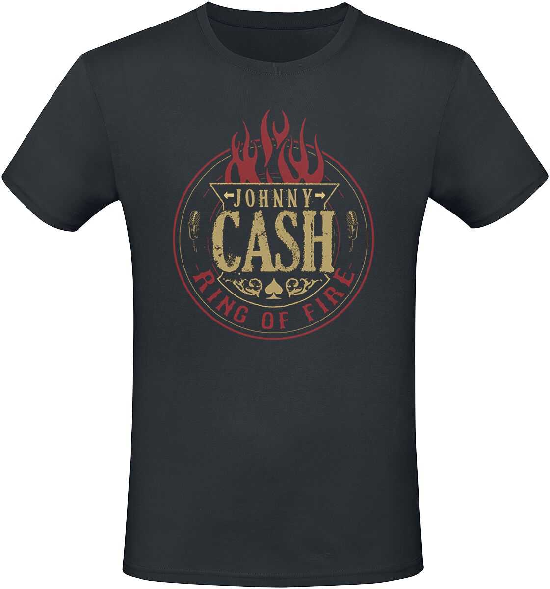 Johnny Cash T-Shirt – Ring Of Fire Flames – S bis M – für Männer – Größe S – schwarz  – Lizenziertes Merchandise!