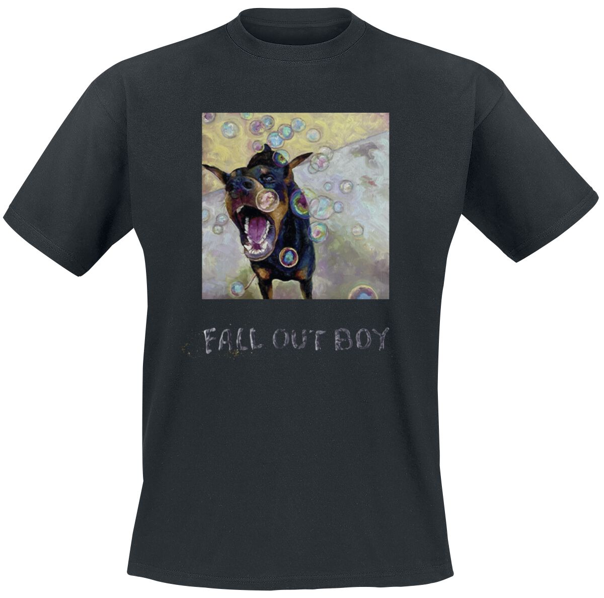Fall Out Boy T-Shirt - Dobermann With Bubbles - S bis L - für Männer - Größe S - schwarz  - Lizenziertes Merchandise!