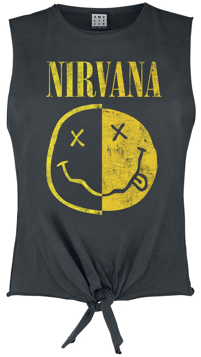 Nirvana Top - Amplified Collection - Spliced Smiley - L bis XL - für Damen - Größe L - charcoal  - Lizenziertes Merchandise!