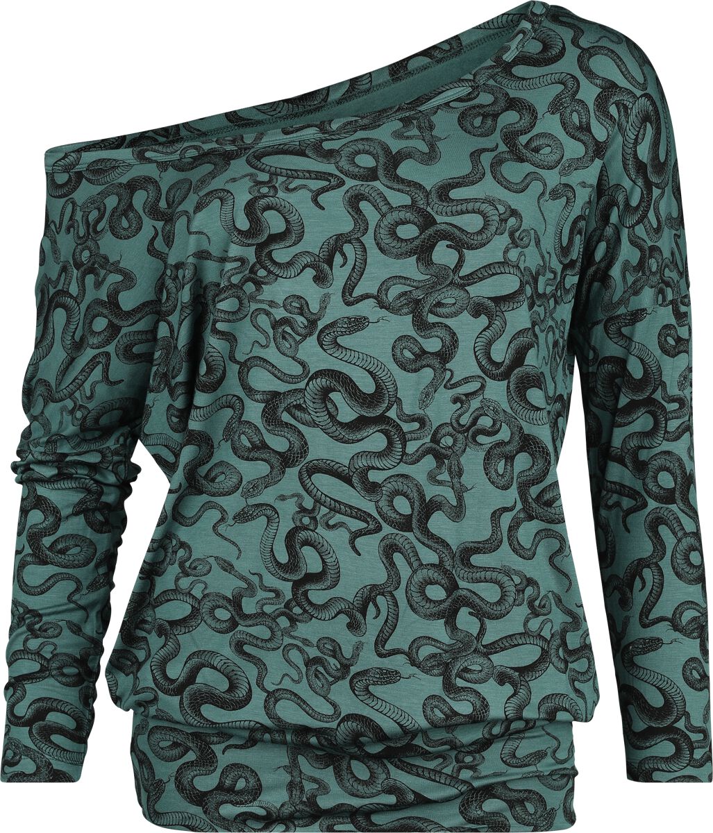 Image of Maglia Maniche Lunghe di Black Premium by EMP - Long-sleeved top with snake print - S a XXL - Donna - verde