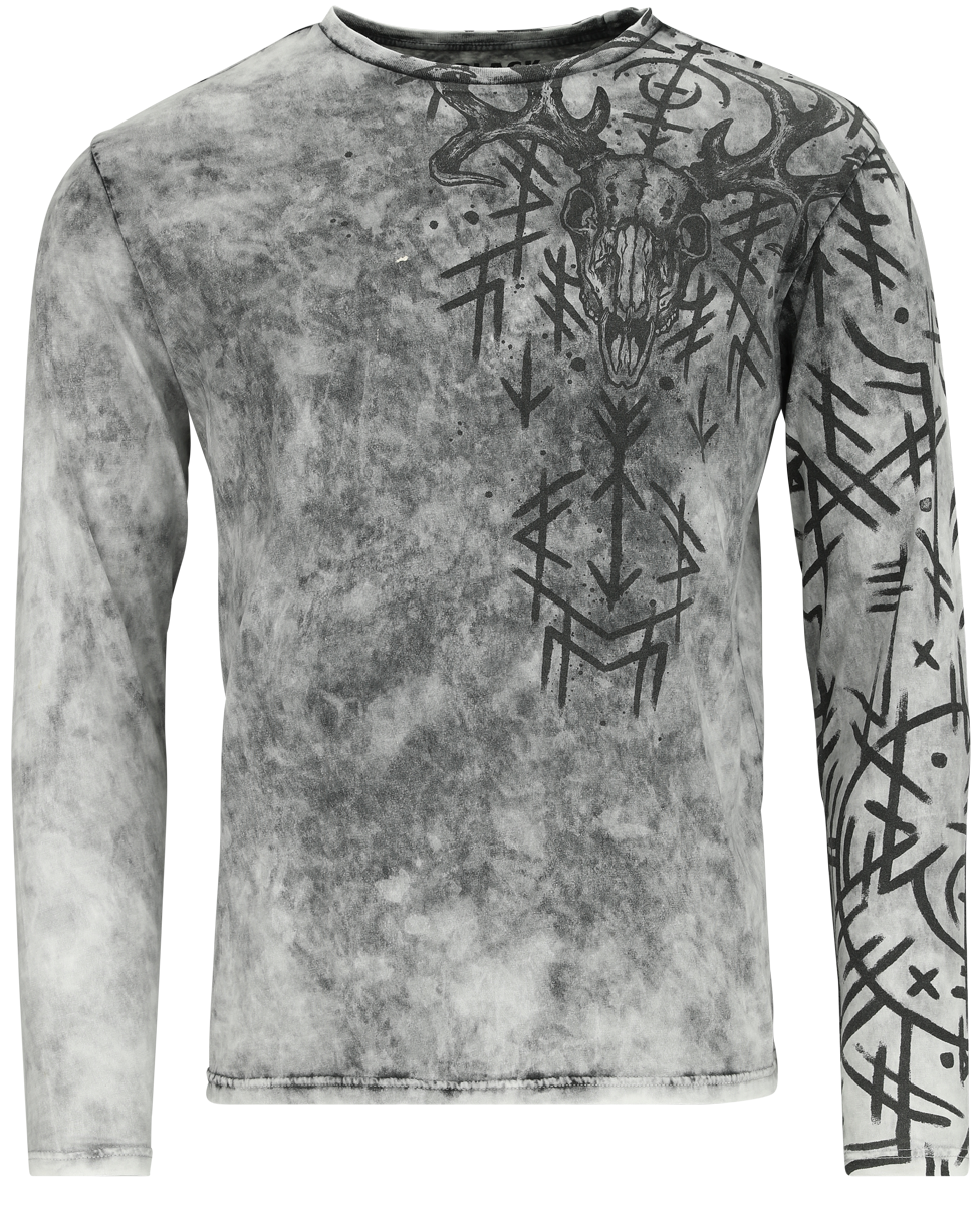 Black Premium by EMP  Long-sleeve Shirt - Long sleeve with runes print - for Men - grey