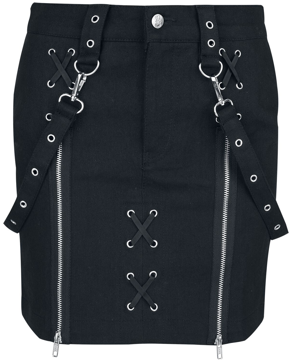 Gothicana by EMP - Gothic Kurzer Rock - Skirt with Eyelets and Straps - S bis L - für Damen - Größe L - schwarz