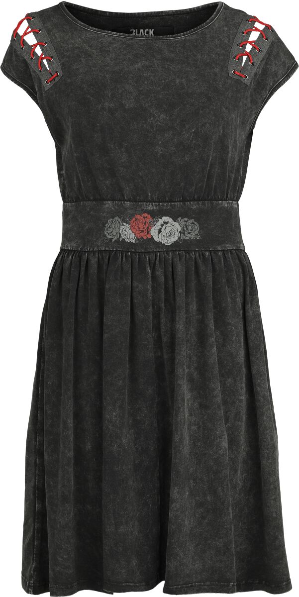 Image of Abito media lunghezza di Black Premium by EMP - Cut Out Dress with Roses - S a XXL - Donna - nero