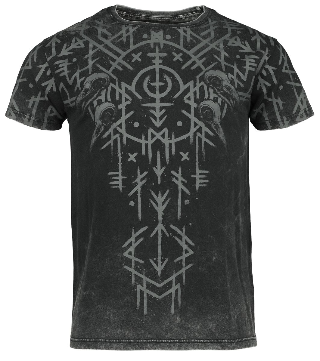 Black Premium by EMP Black Washed T-Shirt With Runes And Skulls T-Shirt schwarz in XL