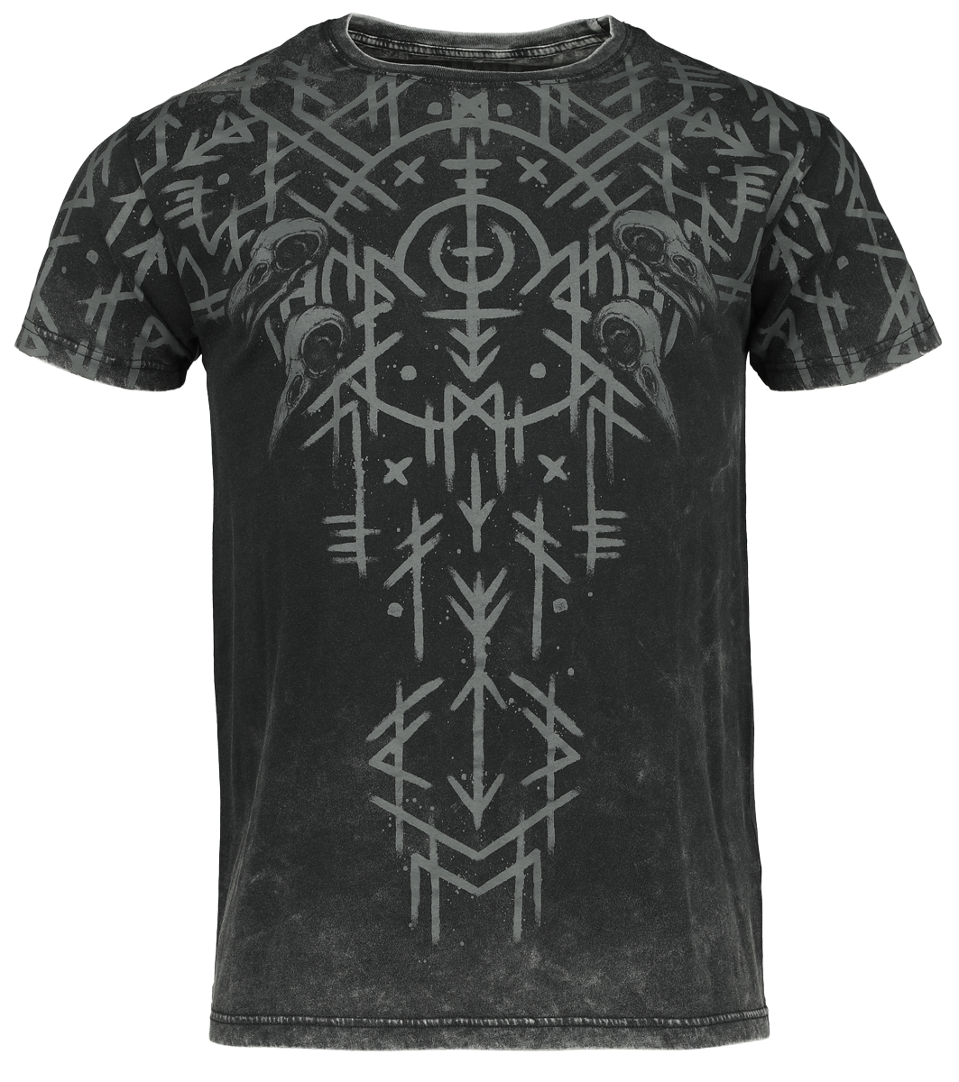 Black Premium by EMP - Black Washed T-Shirt With Runes And Skulls - T-Shirt - schwarz - EMP Exklusiv!